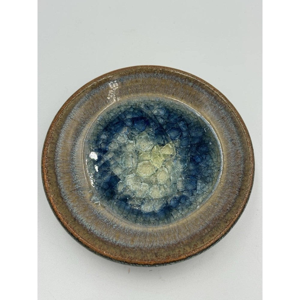 Vintage Stoneware Plate Designed to look like Geode Rock Blue Green Hues